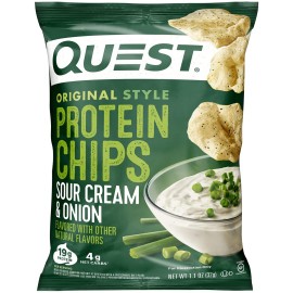 Quest Nutrition Sour Cream & Onion Protein Chips, 19g Protein, 4g Net Carbs, Low Carb, Gluten Free, 1.1 oz (Pack of 12)