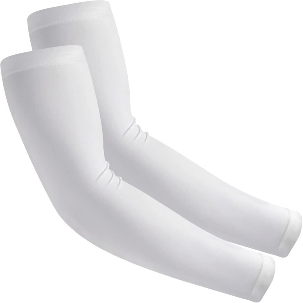 EGOFLEX Arm Sleeves for Men and Women Compression UV Sun Protection Tattoo Cover Up Baseball Basketball Football Golf Running (White)