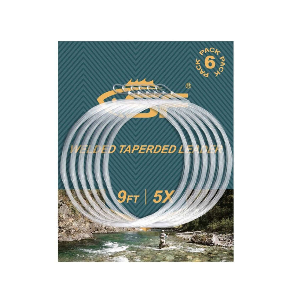 SF Welded Tapered Leader Fly Fishing with Loop Nylon 9ft Fishing Leader (6X 6 Pack)