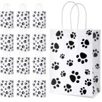 Blulu 20 Pcs Puppy Dog Paw Gift Bags with Paper Twist Handles, Dog Gift Paper Paw Treat Goodie Bags for PET Treat Party Favor, 6.3 x 3.1 x 8.6 Inch(White Backing)