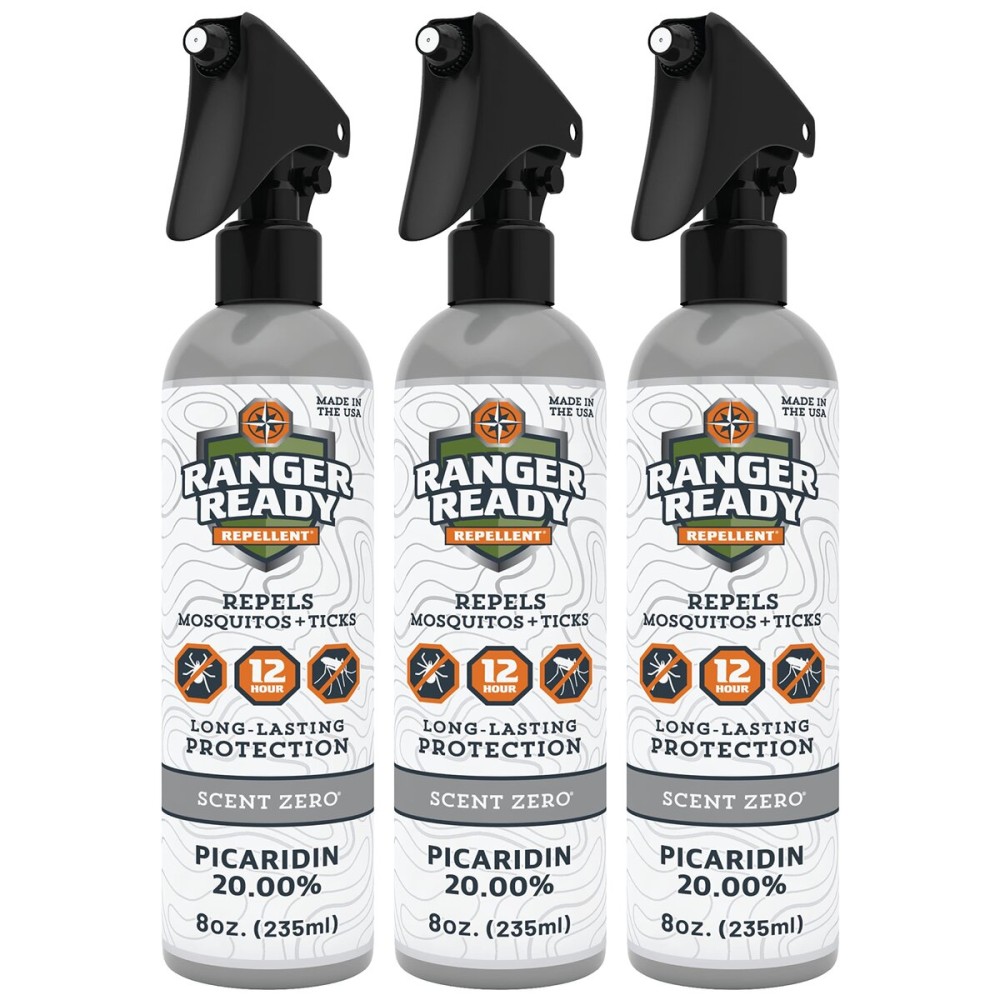 Ranger Ready Repellents Picaridin Insect Repellent Spray with Scent Zero - Tick and Mosquito Repellent Bug Spray (8 Fl Oz, Pack of 3)