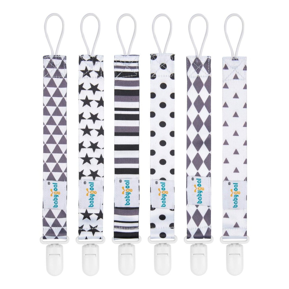 babygoal Neutral Pacifier Clips, 6 Pack Binky Paci Holder Clips Leashes Fits for Most Pacifiers and Binkies 6PB05