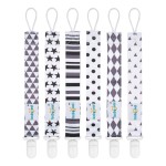 babygoal Neutral Pacifier Clips, 6 Pack Binky Paci Holder Clips Leashes Fits for Most Pacifiers and Binkies 6PB05