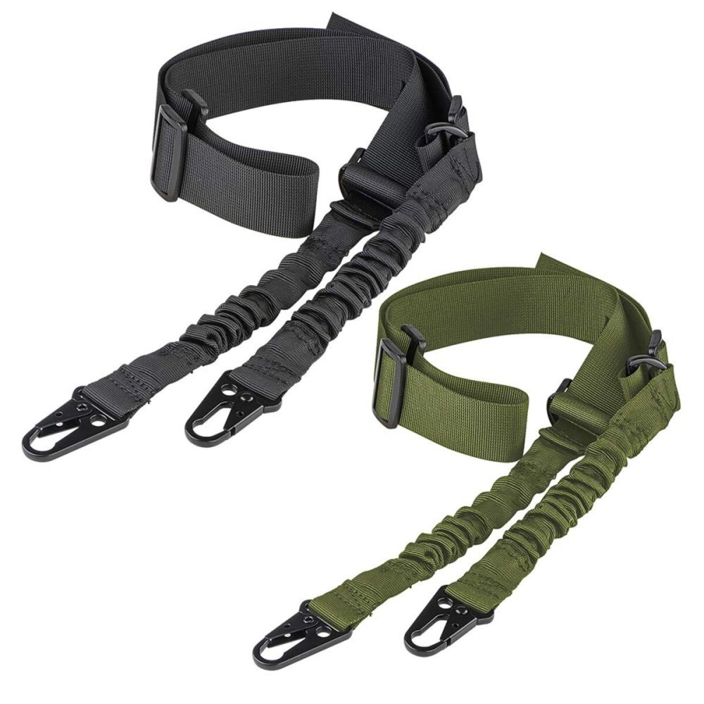 CVLIFE Two Point Rifle Sling with Metal Hook Adjustable Traditional Gun Sling Black and Army Green
