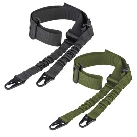 CVLIFE Two Point Rifle Sling with Metal Hook Adjustable Traditional Gun Sling Black and Army Green