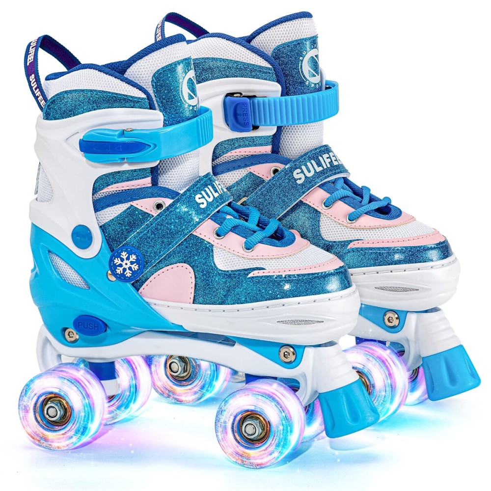 SULIFEEL Rainbow Unicorn 4 Size Adjustable Roller Skates for Girls Boys for Kids Ages 3-5 5-8 6-12 Children Skates Indoor Outdoor