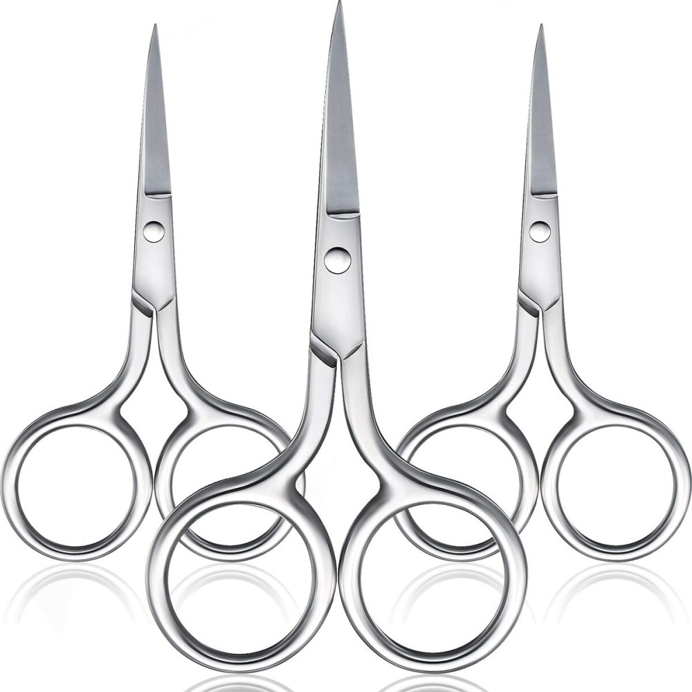 Mudder 3 Pack Small Nose Scissors Facial Hair Trimming Mini Beauty Stainless Steel Grooming Pointed Scissor for Grooming Eyebrows, Nose, Mustache, Beard