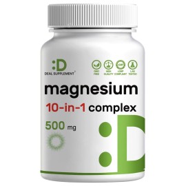Magnesium Complex 500mg, 240 Veggie Capsules - 10-in-1 Glycinate, Citrate, Malate, Oxide, & More - 100% Chelated for Easy Absorption - Essential Mineral Supplement - Non-GMO