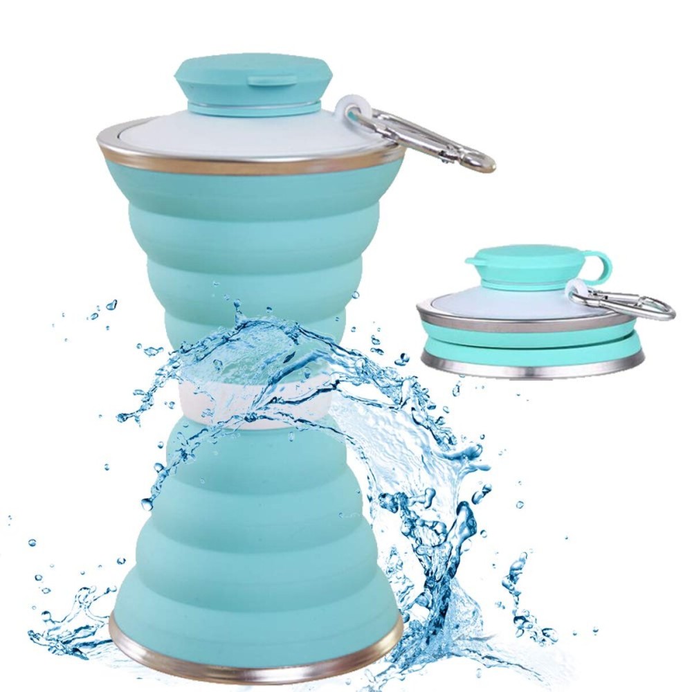 Collapsible Water Bottle, Camping Cup With Carabiner, Reuseable Silicone Foldable Leak Proof Portable Sports For Outdoor, Travel Gym Hiking, BPA Free, Cycling Cups