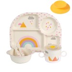 shopwithgreen 7Pcs/Set Bamboo Kids Dinnerware Set - Children Dishes - Food Plate Bowl Cup Spoon Fork Set Dishware, Cartoon Tableware, Dishwasher Safe Kids Healthy Mealtime, BPA Free