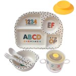 shopwithgreen 7Pcs/Set Bamboo Kids Dinnerware Set - Children Dishes - Food Plate Bowl Cup Spoon Fork Set Dishware, Cartoon Tableware, Dishwasher Safe Kids Healthy Mealtime, BPA Free