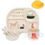 shopwithgreen 7Pcs/Set Bamboo Kids Dinnerware Set - Children Dishes - Food Plate Bowl Cup Spoon Fork Set Dishware, Cartoon Tableware, Dishwasher Safe Kids Healthy Mealtime, BPA Free