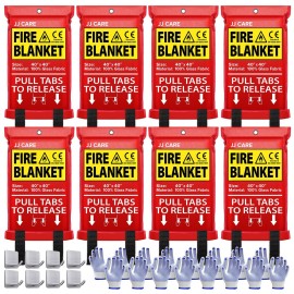 JJ CARE Fire Blanket - 8 Packs with Hooks and Gloves - Emergency Fire Blanket for Home & Kitchen, High Heat Resistant Fire Suppression Blankets for Home Safety, Kitchen, and Camping