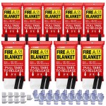 JJ CARE Fire Blanket - 9 Packs with Hooks and Gloves - 40 x 40 Fire Blankets Emergency for Home and Kitchen, High Heat Resistant and Flame Protection for Kitchen, Car, Office, Camping & Home Safety