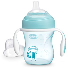 Chicco Transition Sippy Cup with Silicone Spout and Spill-Free Lid 7oz. | Calibration Markings | Removable Handles | Top-Rack Dishwasher Safe | Easy to Hold with Ergonomic Indents | Blue | 4+ months