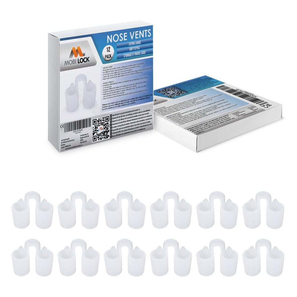 Nose Vent Sinus Relief Dilator (Pack of 12 XL Size) Soft Vents - A Simple Solution for Nasal Snorers - Reusable Snoring Device to enjoy a peaceful night\'s sleep - by Mobi Lock