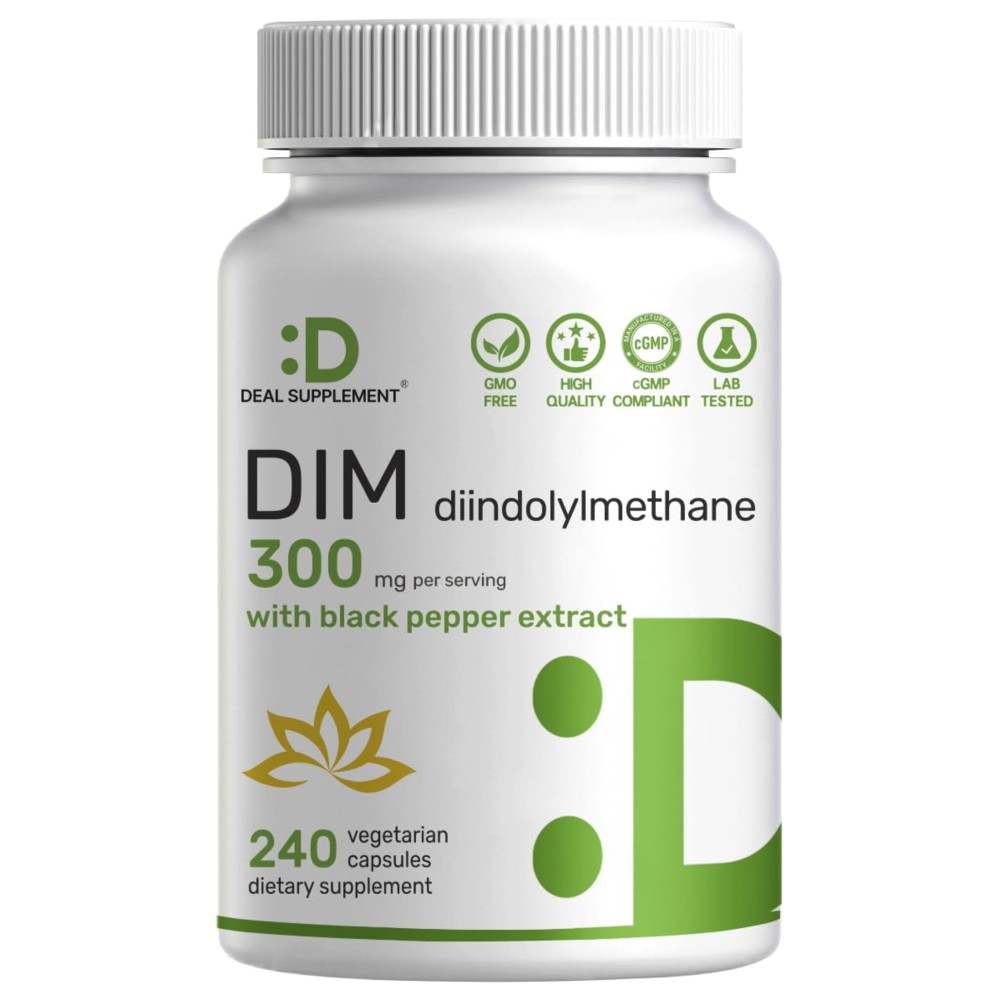 DIM Supplement 300mg, 240 Caps, 4 Months Supply | Estrogen Balance for Men & Women | Diindolylmethane Plus Black Pepper Extract for Enhanced Absorption | Hormonal & Skin Health Support