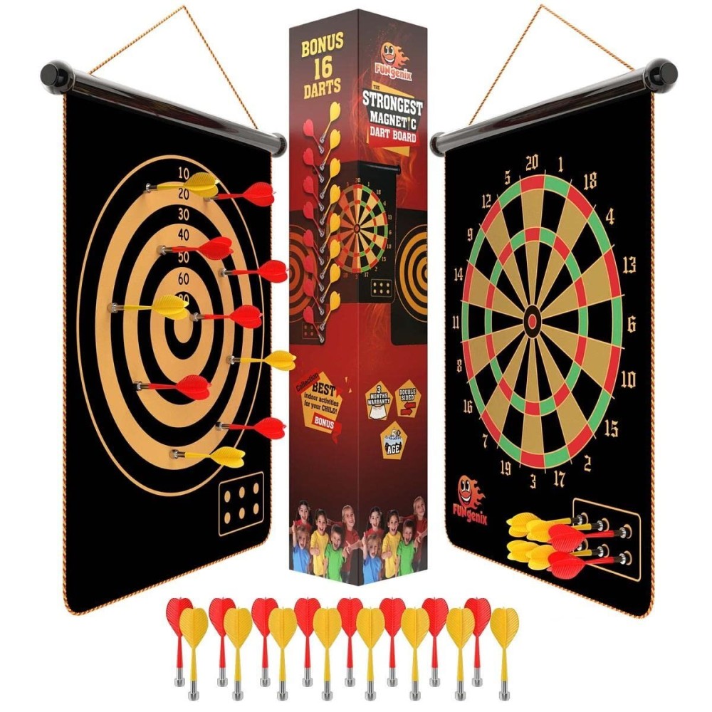 FUNGENIX Magnetic Dart Board for Kids - Indoor Outdoor Darts Game, 16pcs Magnetic Darts, Double Sided Board Games Set, Best Toys Gifts for Teenage Age 5 6 7 8 9 10 11 12 13 14 15 16 Years Old Boys