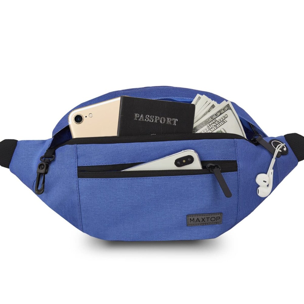 MAXTOP Large Crossbody Fanny Pack Belt Bag for Women Men with 4-Zipper Pockets Gifts for Enjoy Sports Yoga Festival Workout Traveling Running Hands-Free Wallets Waist Pack Phone Bag Fits All Phones