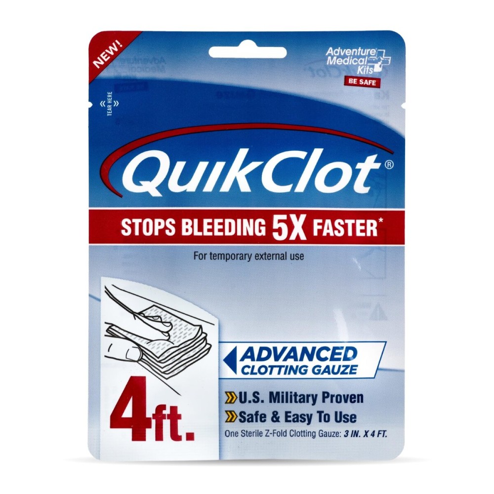 Adventure Medical Kits QuikClot Gauze - Flexible Hemostatic Medical Gauze for Emergency Survival or Disaster Preparedness Kits & More - Stops Bleeding Fast with Kaolin - 3 x 48