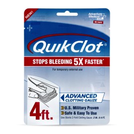 Adventure Medical Kits QuikClot Gauze - Flexible Hemostatic Medical Gauze for Emergency Survival or Disaster Preparedness Kits & More - Stops Bleeding Fast with Kaolin - 3 x 48