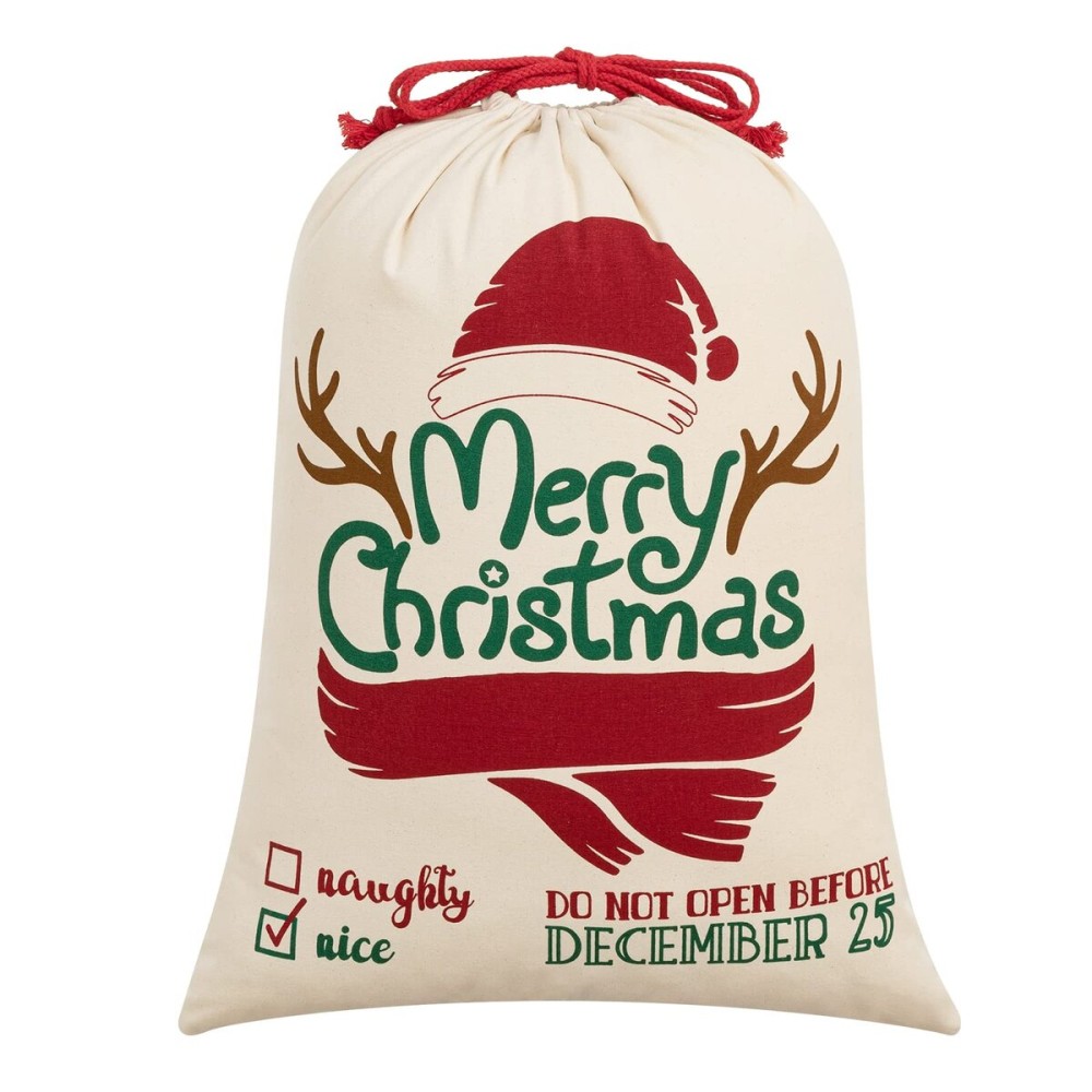 HBlife Canvas Santa Sack, 19.7 X 27.6 Inch Large Santa Bags for Gifts, Personalized Christmas Sacks for Presents with Drawstring, Style 7