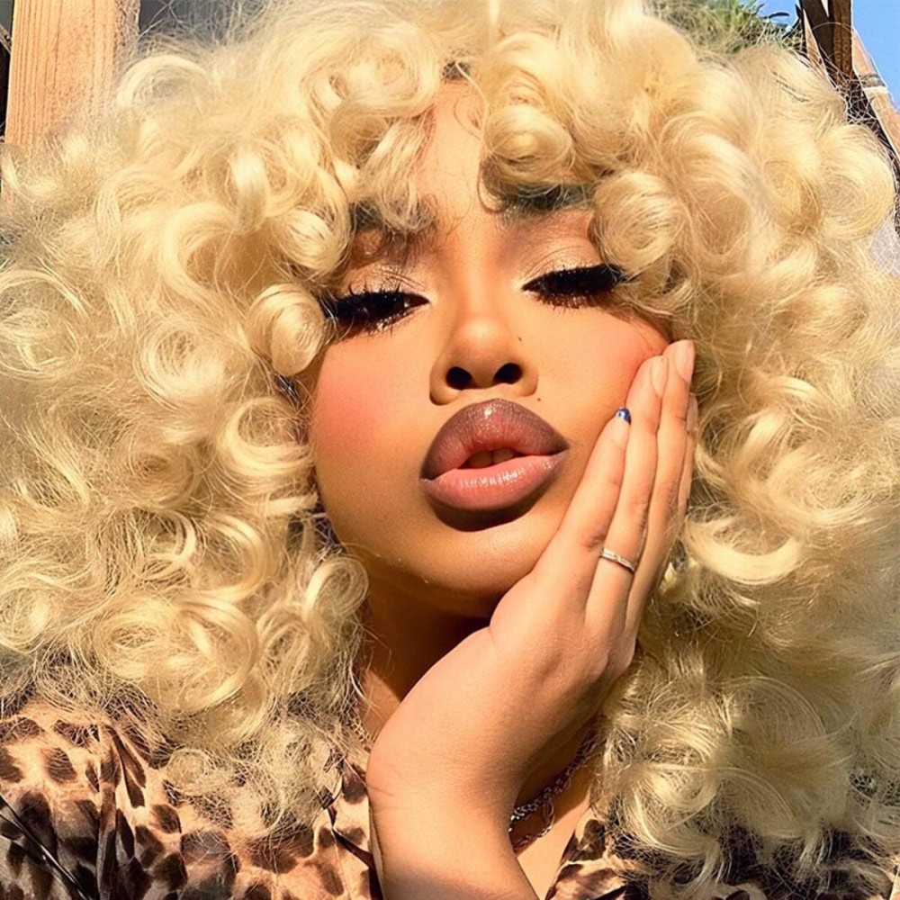 Short Loose Curly Wigs Big Curly Wigs for Black Women Afro Curly Wigs with Bangs Synthetic Curly Hair Wig Natural Hair Wigs for Women Blonde Short Wigs for Black Women (613 Blonde)