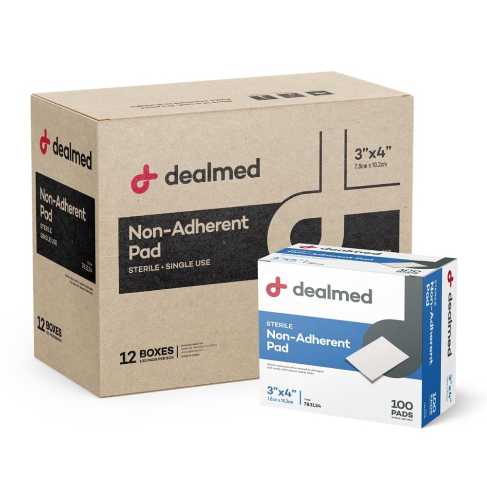 Dealmed Sterile Non-Adherent 3 x 4 Gauze Pads - 100 Count (12 Pack) Non-Adhesive Wound Dressing, Highly Absorbent, Non-Stick, Individually Wrapped for Extra Protection (Case of 1200)