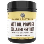 MCT Oil Powder with Acacia Fiber & Collagen Peptides - Prebiotic Collagen Protein, 10g MCTs from Coconuts, Sugar Free Keto Coffee Creamer - Grass Fed, Vanilla Flavor, Non-GMO, Gluten Free, 16 oz