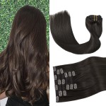 Aison Dark Brown Clip in Hair Extensions Real Human Hair 18inch 75G Remy Seamless Human Hair Clip in for Women 7pcs 16clips