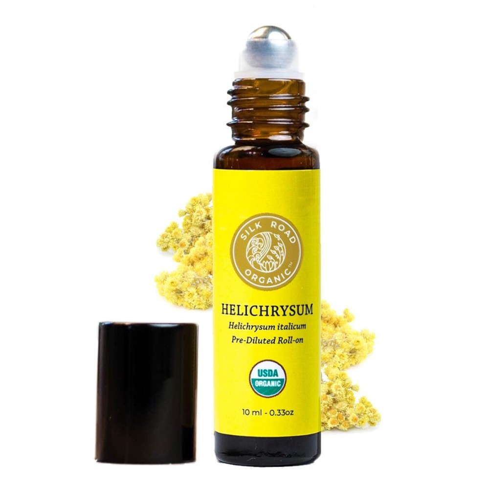 Silk Road Organic Helichrysum Italicum Essential Oil Roll On, 100% Pure USDA Certified Aromatherapy for Skin Vitality & Anti-Aging - 10 ml Roller - Always Pure, Always Organic