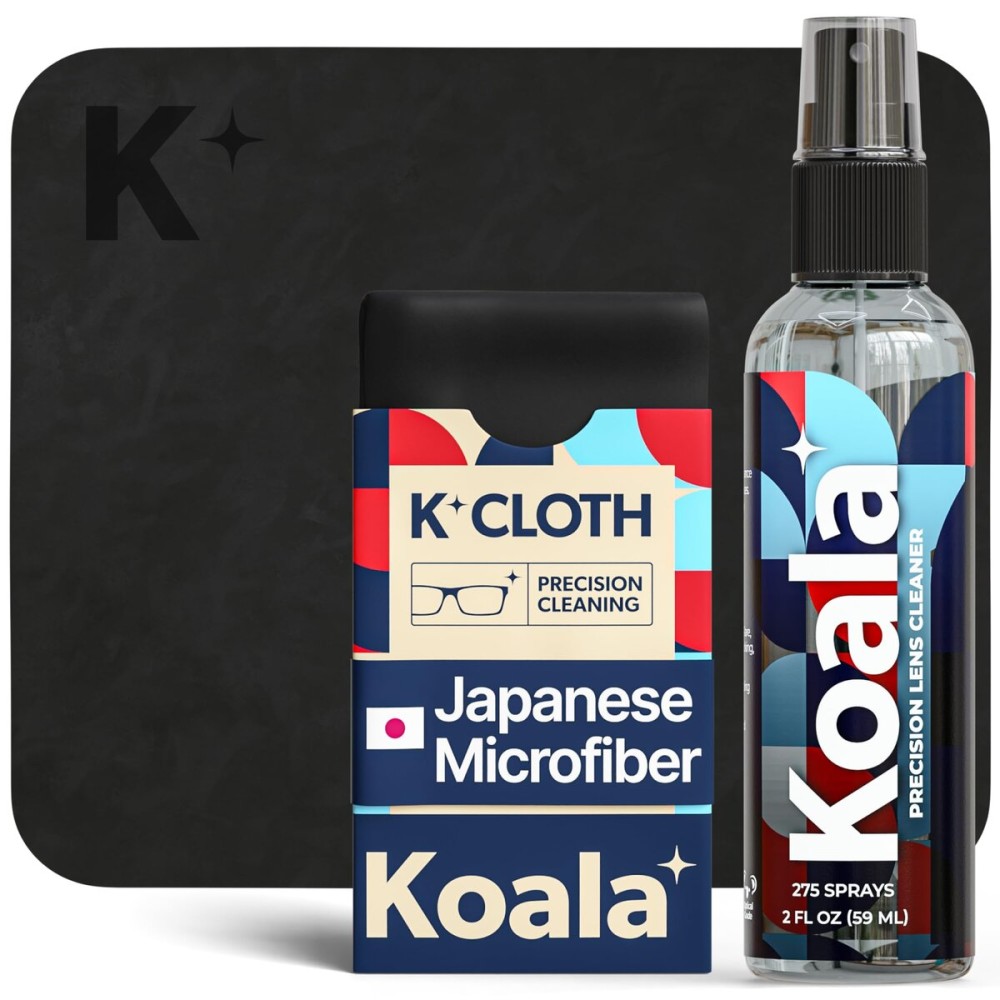 Koala Eyeglass Lens Cleaner Spray Kit | (1x) Glasses Cleaner Bottle + (1x) Microfiber Cloth | Alcohol Free Eyeglasses, Screen, and Camera Cleaning Kit | Made in USA (2 Piece Set)