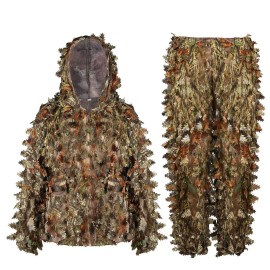 EAmber Ghillie Suit Gilly Hunting Suits Pants 3D Leaf Camo Camouflage Coveralls Youth Adult Lightweight Clothes