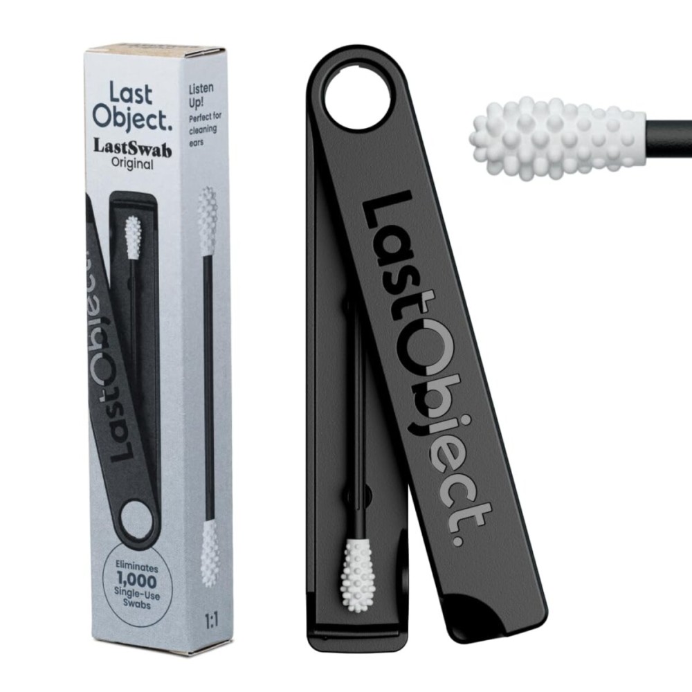 LastSwab Reusable Cotton Swabs for Ear Cleaning - The Sustainable and Sanitary Alternative to Single-Use Q Tips - Zero Waste and Easy to Clean - Comes with a Convenient Travel Case Holder - Black