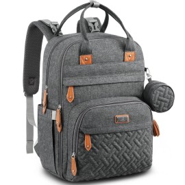 BabbleRoo Diaper Bag Backpack - Baby Essentials Travel Tote - Multi Function Water Resistant Diaper Bag, Travel Essentials Baby Bag with Changing Pad, Stroller Straps & Pacifier Case - Dark Gray