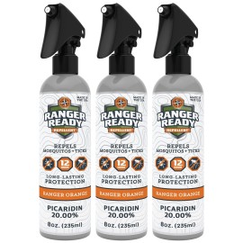 Ranger Ready Repellents Tick Spray and Insect Repellent, Picaridin 20% Bug Spray, Orange Scent, 8 Oz. (Pack of 3)