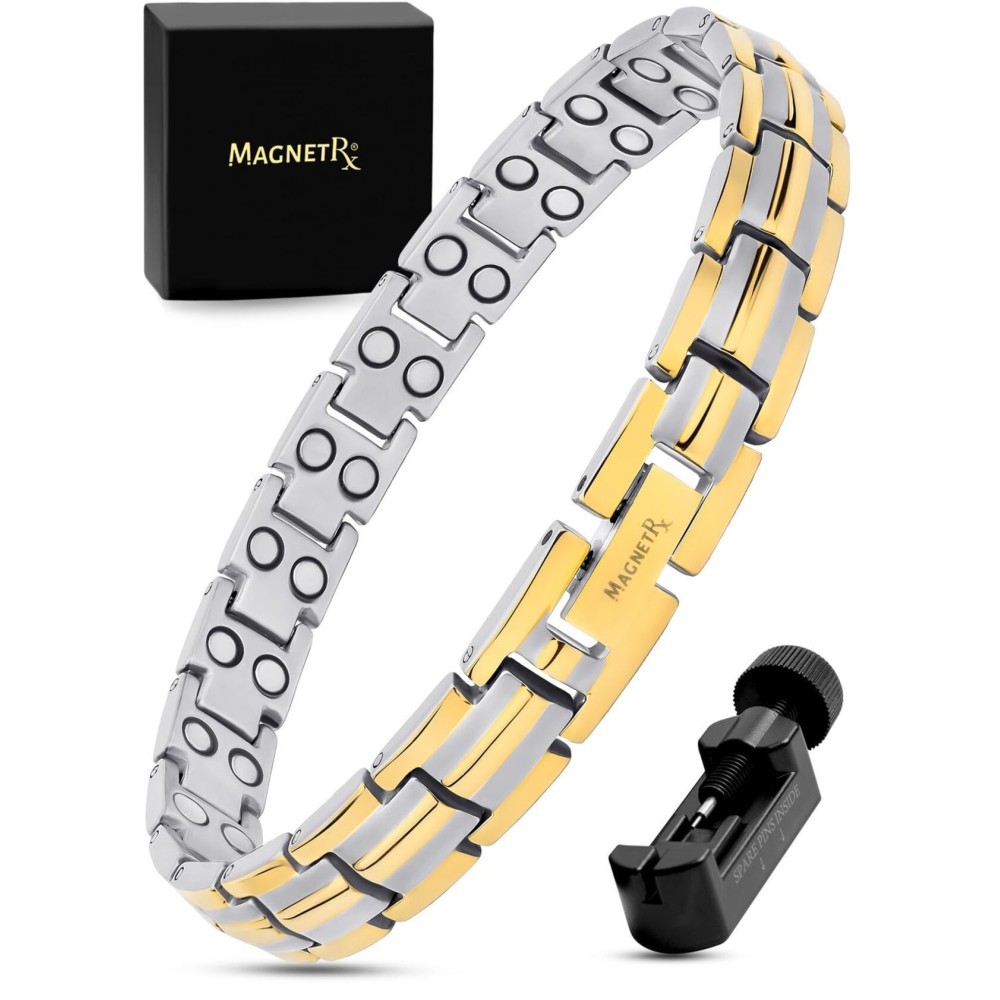 MagnetRX Women\'s Ultra Strength Magnetic Bracelet - Effective Titanium Magnetic Bracelets for Women - Adjustable Bracelet Length with Sizing Tool for Perfect Fit (Silver & Gold)