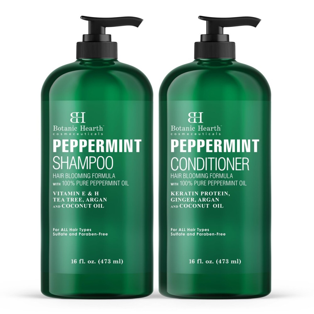 Botanic Hearth Peppermint Oil Shampoo And Conditioner Set | Hair Blooming Formula With Keratin | Fights Hair Loss | Sulfate Free For Men And Women | 16 Fl Oz X 2