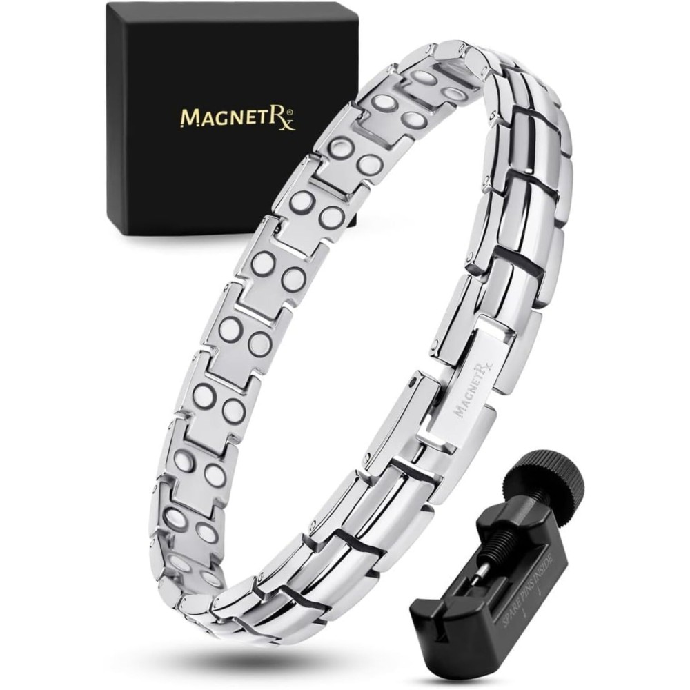 MagnetRX Women\'s Ultra Strength Magnetic Bracelet - Effective Titanium Magnetic Bracelets for Women - Adjustable Length with Sizing Tool for Perfect Fit (Silver)
