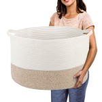 R RUNKA Extra Large Cotton Rope Basket 22 x 14 - Toy Basket for Kids -Blanket Basket for Living Room - Woven Baskets for Storage