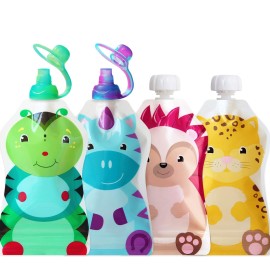 ChooMee Reusable Baby Food Pouch Starter Set, SnakPack | 4 CT, 5 oz | Includes SoftSip Pouch Tops, 2CT, Green Purple