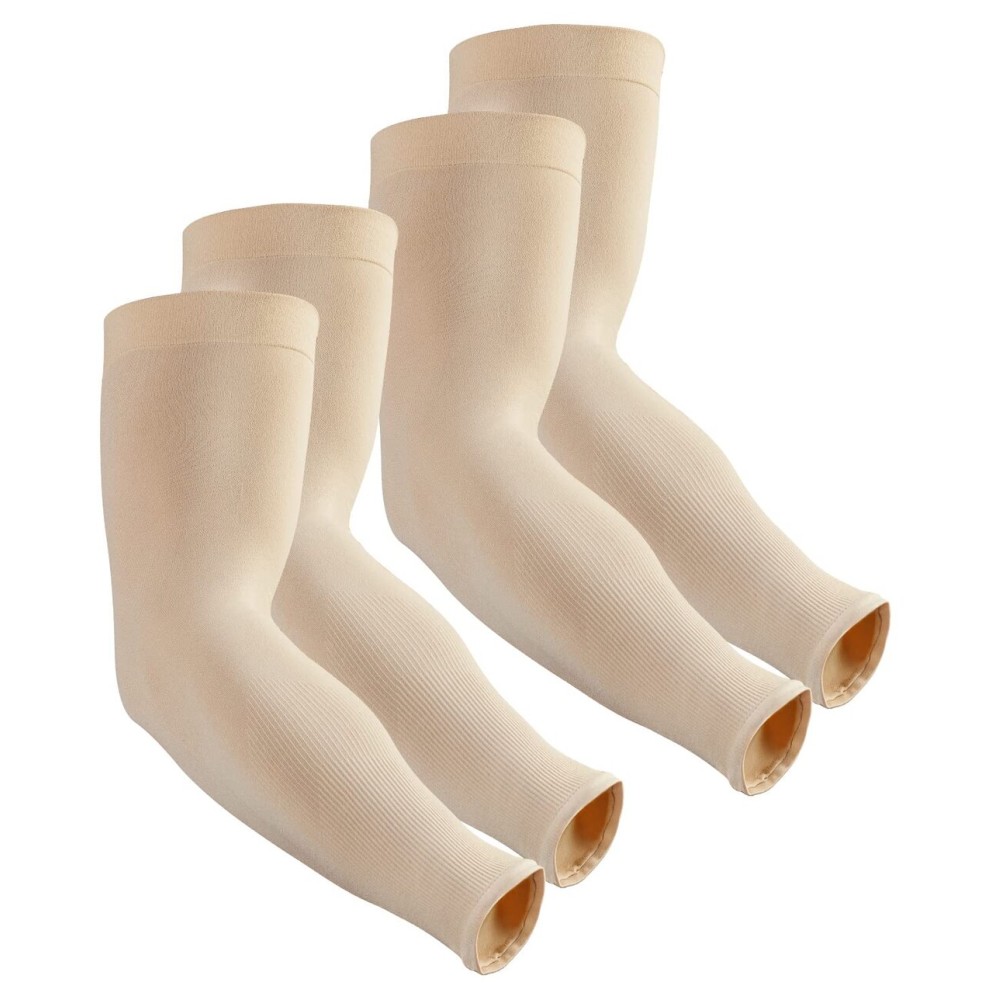 Aegend Sun Protection Cooling Arm Sleeves Sun Sleeves for Men & Women for Cycling, Running, Basketball, Football, Golf, Volleyball, Driving, Light Beige 2 Pairs