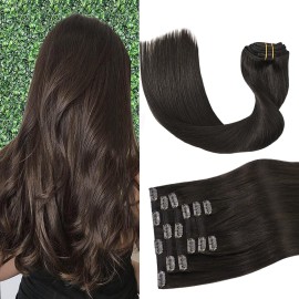 Aison Dark Brown Clip in Hair Extensions Real Human Hair 70G 100% Remy Human Hair Clip in Extensions Straight 7pcs 16clips (22 Inch 2)