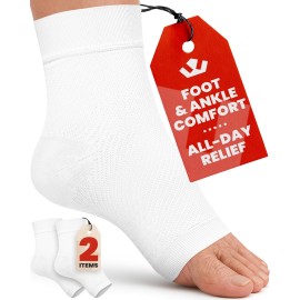 KEMFORD Ankle Compression Sleeve - 1-Pair, Plantar Fasciitis Braces - Open Toe Compression Socks for Swelling, Sprain, Neuropathy, Foot Arch Support for Men and Women - 20-30mmhg, S, White