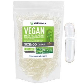 XPRS Nutra Size 00 Empty Capsules - 500 Count Clear Empty Vegan Capsules - Vegetarian Empty Pills - DIY Vegetable Capsule Filling- Veggie Pill Caps