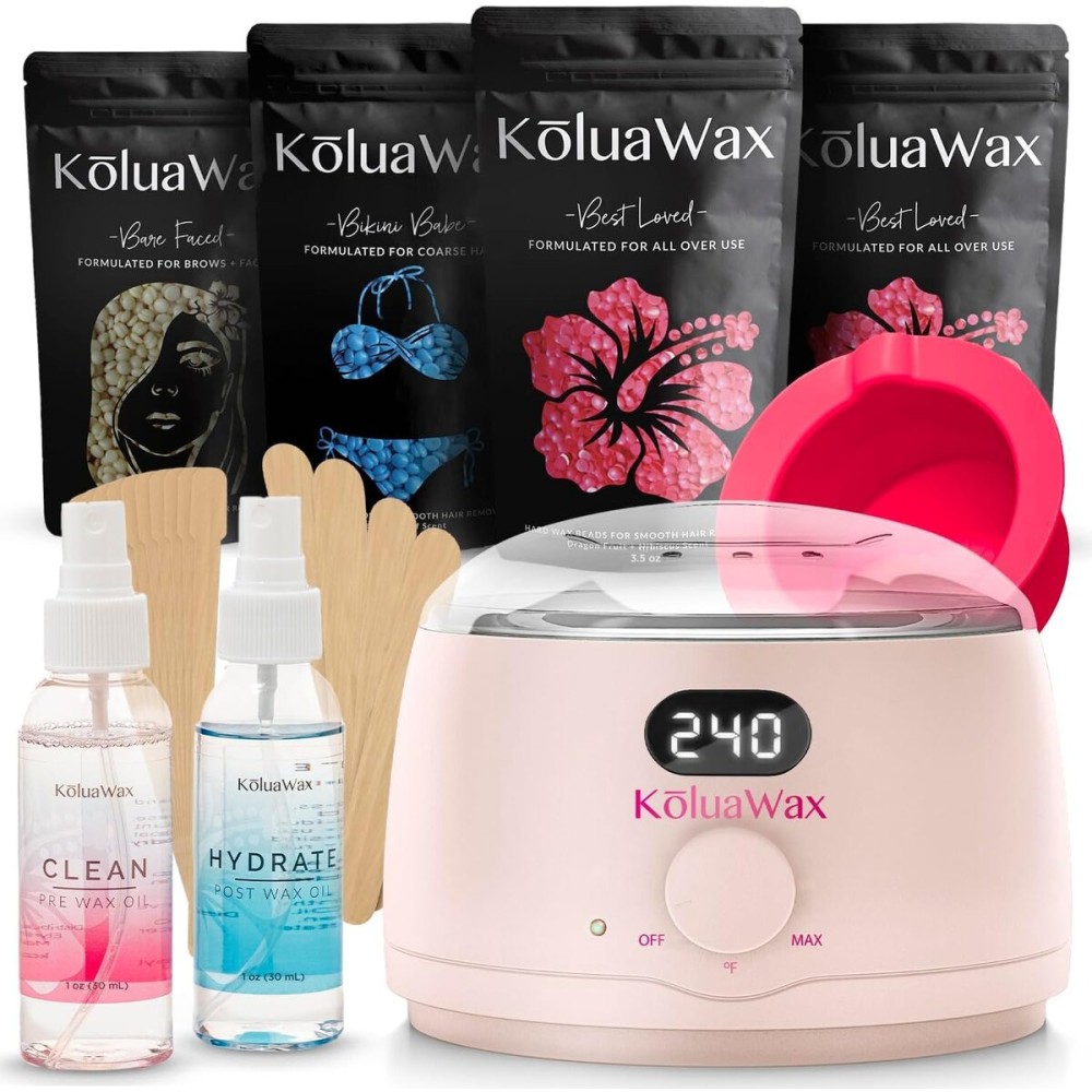 KoluaWax Premium Waxing Kit for Women - Beginner Friendly - Complete Wax Kit that includes 14oz of Wax Beads, Applicator, Pre and Post Care, Suitable for Sensitive Skin (Blush)