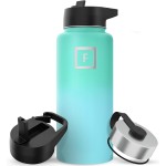 IRON FLASK Camping & Hiking Hydration Flask with Straw, Wide Mouth Insulated Stainless Steel Sports Water Bottle - 32 oz Sky