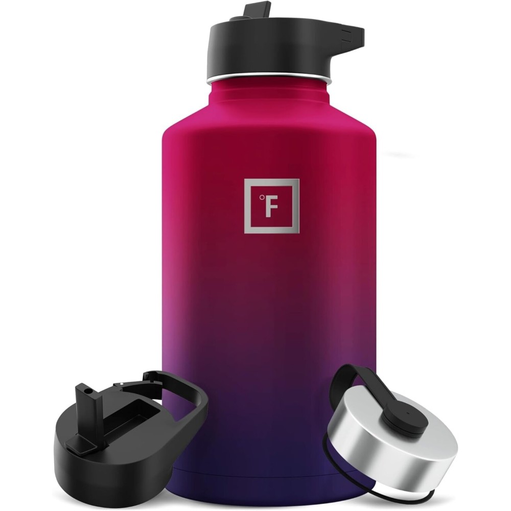 IRON FLASK Camping & Hiking Hydration Flask with Straw, Wide Mouth Insulated Stainless Steel Sports Water Bottle - 64 oz Dark Rainbow