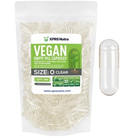 XPRS Nutra Size 0 Empty Capsules - 500 Count Clear Empty Vegan Capsules - Vegetarian Pills - DIY Vegetable Capsule Filling - Veggie Pill Caps for Do-It-Yourself Supplements