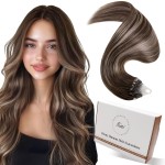 Hetto Micro Link Hair Extensions Human Hair Balayage Dark Brown to Ash Brown Mix 20in 50g/50s